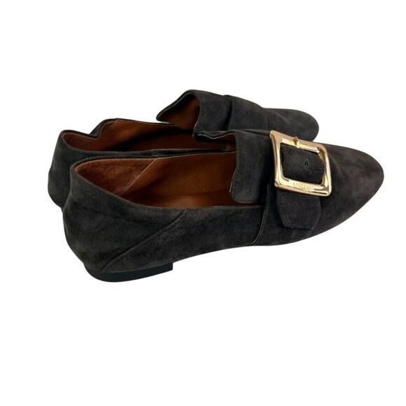 Staccato Smoking Slipper Shoe Women 230 US 6 Gray Suede Buckle Gold Buckle - Picture 4 of 12